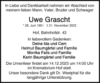 Traueranzeige von Uwe Grascht von Frankenpost