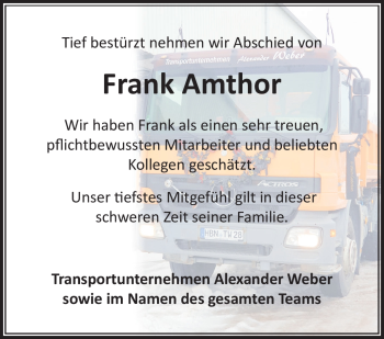 Traueranzeige von Frank Amthor von Südthüringer Presse