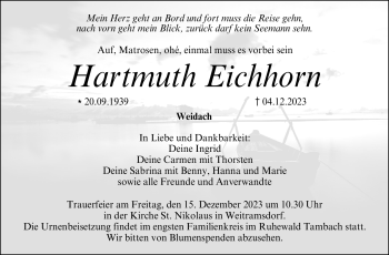 Traueranzeige von Hartmuth Eichhorn von Neue Presse Coburg
