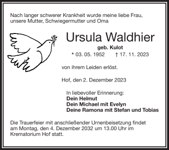 Traueranzeige von Ursula Waldhier von Frankenpost