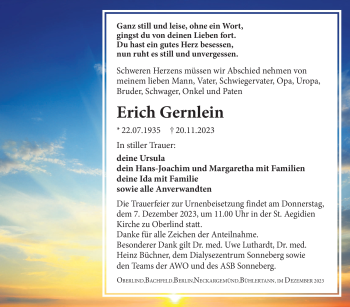 Traueranzeige von Erich Gernlein von Südthüringer Presse