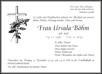 Traueranzeige von Ursula Böhm von Frankenpost