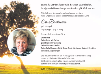 Traueranzeige von Evi Borkmann von Südthüringer Presse