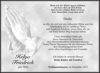 Traueranzeige von Helga Friedrich von Südthüringer Presse