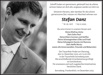 Traueranzeige von Stefan Danz von Südthüringer Presse