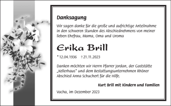 Traueranzeige von Erika Brill von Südthüringer Presse