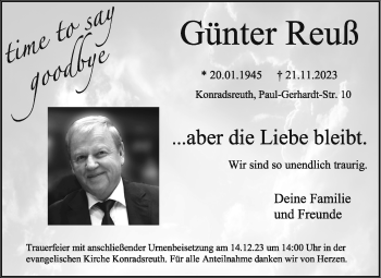 Traueranzeige von Günter Reuß von Frankenpost