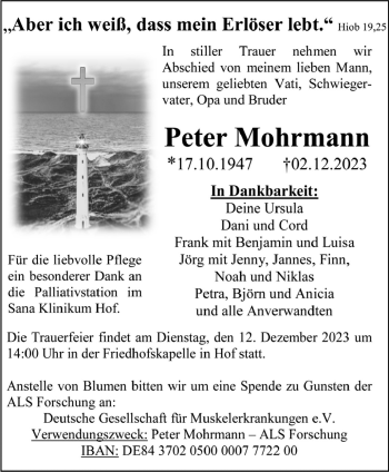Traueranzeige von Peter Mohrmann von Frankenpost