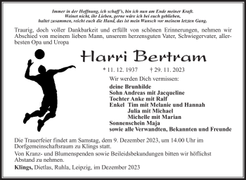 Traueranzeige von Harri Bertram von Südthüringer Presse