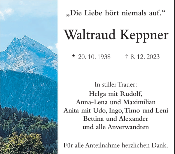 Traueranzeige von Waltraud Keppner von Frankenpost