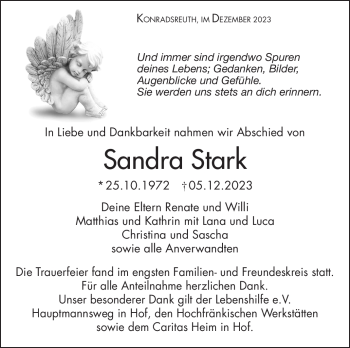 Traueranzeige von Sandra Stark von Frankenpost