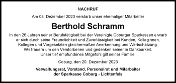 Traueranzeige von Berthold Schramm von Neue Presse Coburg