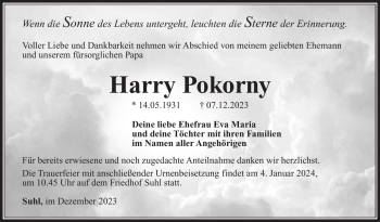 Traueranzeige von Harry Pokorny von Südthüringer Presse