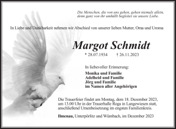 Traueranzeige von Margot Schmidt von Südthüringer Presse