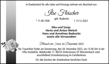 Traueranzeige von Ilse Fleischer von Neue Presse Coburg