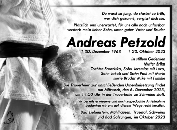 Traueranzeige von Petzold Andreas von Südthüringer Presse