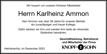 Traueranzeige von Karlheinz Ammon von Frankenpost