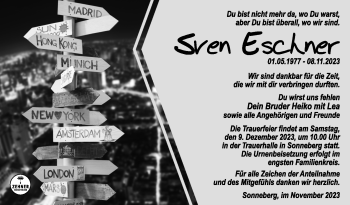 Traueranzeige von Sven Eschner von Südthüringer Presse