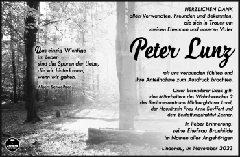 Traueranzeige von Peter Lutz von Südthüringer Presse
