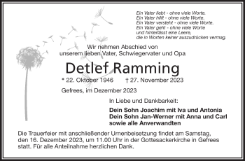 Traueranzeige von Detlef Ramming von Frankenpost