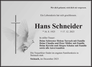 Traueranzeige von Hans Schneider von Südthüringer Presse