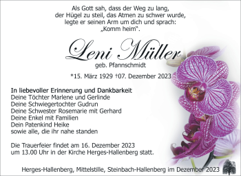 Traueranzeige von Leni Müller von Südthüringer Presse