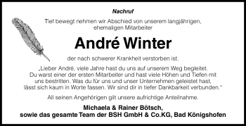 Traueranzeige von André Winter von Südthüringer Presse