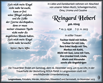 Traueranzeige von Reingard Herberl von Südthüringer Presse