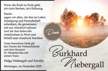 Traueranzeige von Burkhard Niebergall von Südthüringer Presse