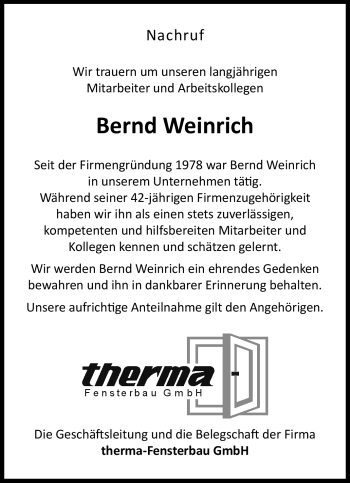 Traueranzeige von Bernd Weinrich von Frankenpost