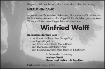 Traueranzeige von Winfried Wolff von Südthüringer Presse