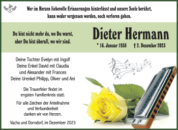 Traueranzeige von Dieter Hermann von Südthüringer Presse