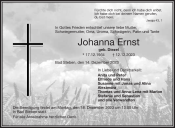 Traueranzeige von Johanna Ernst von Frankenpost