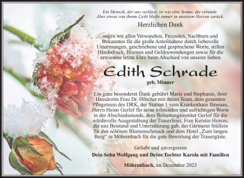 Traueranzeige von Edith Schrade von Südthüringer Presse