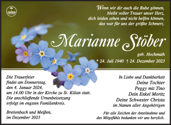 Traueranzeige von Marianne Stöber von Südthüringer Presse