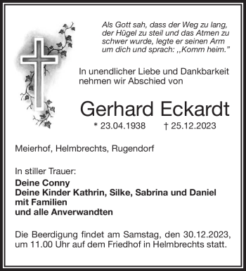 Traueranzeige von Gerhard Eckardt von Frankenpost