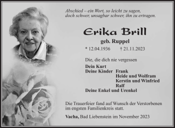 Traueranzeige von Erika Brill von Südthüringer Presse