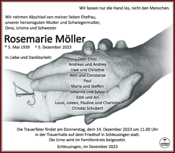Traueranzeige von Rosemarie Möller von Südthüringer Presse