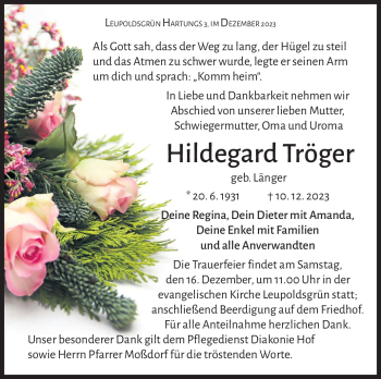 Traueranzeige von Hildegard Tröger von Frankenpost