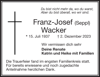 Traueranzeige von Franz-Josef Wacker von Frankenpost
