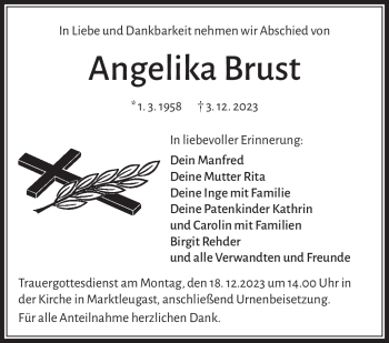 Traueranzeige von Angelika Brust von Frankenpost