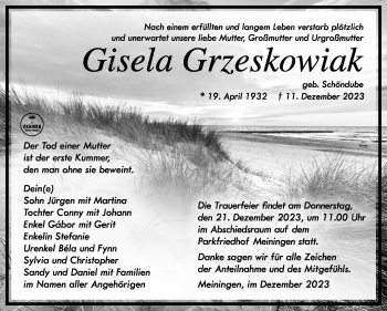 Traueranzeige von Gisela Grzeskowiak von Südthüringer Presse