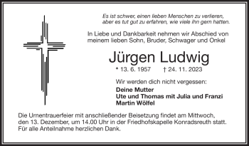 Traueranzeige von Jürgen Ludwig von Frankenpost