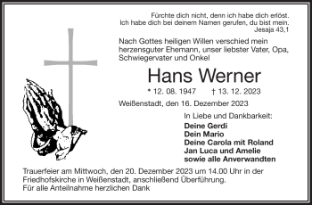 Traueranzeige von Hans Werner von Frankenpost