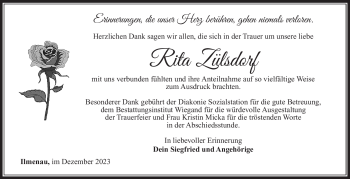 Traueranzeige von Rita Zülsdorf von Südthüringer Presse