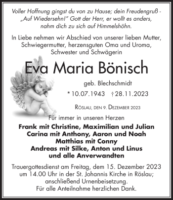 Traueranzeige von Eva Maria Bönisch von Frankenpost