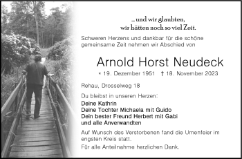 Traueranzeige von Arnold Horst Neudeck von Frankenpost