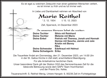 Traueranzeige von Marie Reithel von Frankenpost