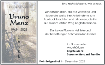 Traueranzeige von Bruno Menz von Südthüringer Presse