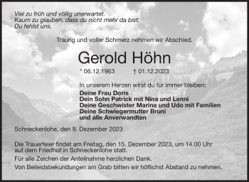 Traueranzeige von Gerold Höhn von Neue Presse Coburg